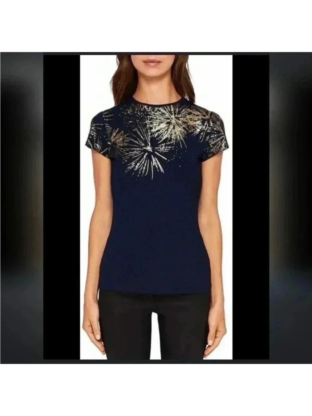 Ted Baker Navy Short-Sleeve Tee with Metallic Firework Print
